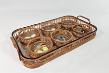 Vintage Pressed Butterfly Design Bamboo Serving Tray and 6 Coasters