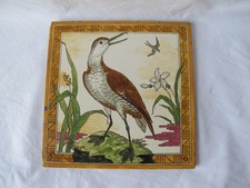 Minton Hollins Victorian Aesthetic Movement Large 8 Inch Tile Wading Bird c1880