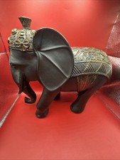 Vintage Resin Elephant with gilded Headress & Blanket Caparison & Nettipattam 