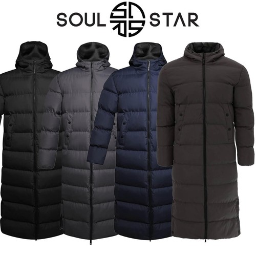 Mens hooded puffer jacket long - hooded,