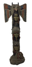 Native American Indian Totem Pole Statue Resin x3 Heads 21" Inches Tall Ornament