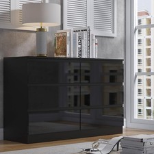 6 Drawer Chest of Drawers Black Gloss Modern Bedroom Furniture Scandinavian 