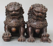 AntiqueOld Fengshui Bronze Guardian Fu Foo Dogs Lion Door Leo Statues Lions Pair