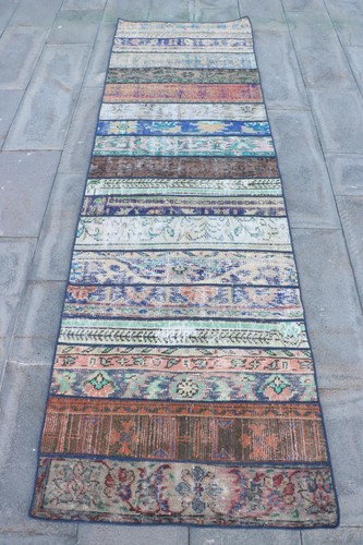 Blue brown patchwork runner - blue,