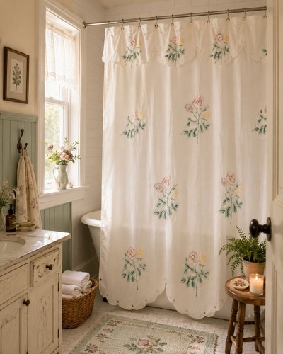 Vtg battenburg lace shower - battenburg,