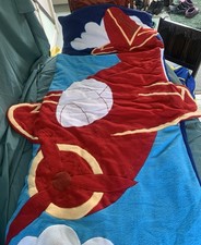 Genuine Snuggle Sac Lined Soft Blue/Red Fleece Aeroplane Sleepover Sleeping Bag