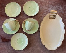 Carlton Ware Art Deco Demitasse Cups And Saucers Green /Gold Hand Painted X8