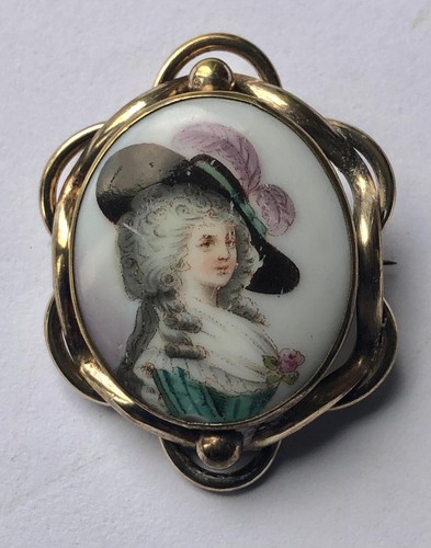 Vintage porcelain oval brooch - vintage,