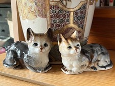 x2 Cute Vintage Seated Grey Tabby Kittens Cats Leonardo Collection Glossy China