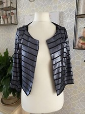 M&S Autograph Grey Sequin Open Front Bolero Jacket Size 14 Christmas Party