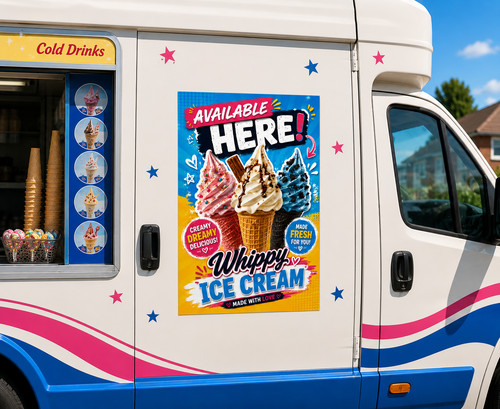 Ice cream sold here - cream,