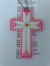 Hand stitched Pink And White cross with Prayer keepsake for any occasion.