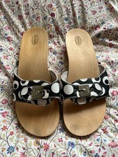 Scholl Sandals Wooden Sole Black and White Size UK 5 / 6