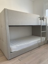 Fabric Bunk Bed, Saturn Children's Bed Grey or Oatmeal Single 4 Mattress Options