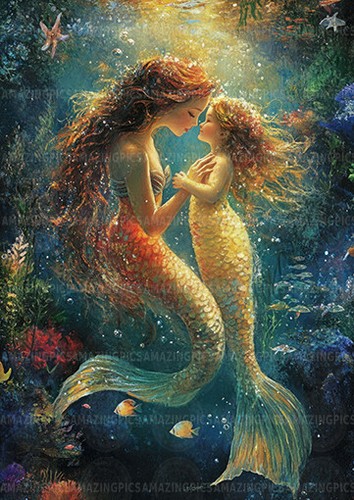 Mother daughter mermaid art - mother,