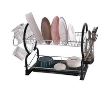 2-Tier Dish Rack Plate Cup Drying Drainer Storage Drip Tray Cutlery Holder Home