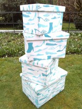 Ladies Blue & White Shoe Design Storage Boxes Bundle Set of 3 Small, Med & Large