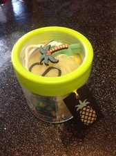 🌴Tiki Pineapple Palm Tree Glass Jar With Body Buff/Sponge/HairClips 4pc Set