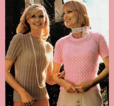 Ladies 70s Mohair Lace Pattern Short Sleeve Top Vintage Knitting Pattern Reprint