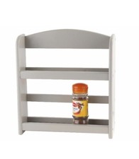 Apollo Grey Wall Spice Rack 2 Tier Wooden Holder Kitchen Storage Herbs Display