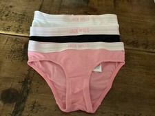 JACK WILLS GIRLS 3 PACK BIKINI BRIEFS  BRAND NEW SIZE 7-8 years PINK WHITE BLACK
