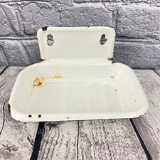 Vintage Old White Porcelain Enamel Sink Soap Holder  Wall Mount Dish USA