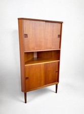 Midcentury Vintage Danish Teak Corner Cabinet With Sliding Doors  1960’s