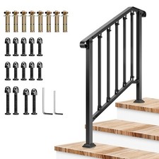 Outdoor Handrail, 3 Step handrail stairl, 40" x 36" Fits 1-3 Steps w/Curved End