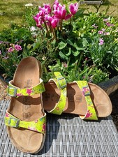 BIRKENSTOCK BIRKIS SANDALS FLORAL GREEN WOMENS GIRLS SANDALS  3.5 Used IMPERFECT