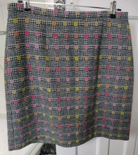 Laura Ashley Tweed Skirt Grey Pink Green Spots Size 14 