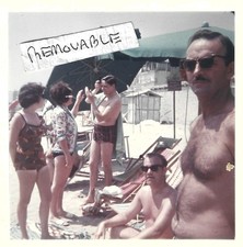 Vintage Photo Men Trunks Bare Chests Sunglasses Ladies Deckchairs Beach Sea 1964