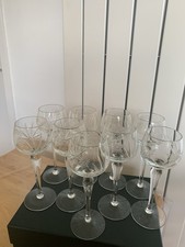 SET OF 9 VINTAGE WINE HOCK GLASSES ETCHED FLOWER BOWL BALUSTER STEM