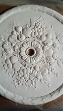 Large, 21.5", Round, Fruit Basket Design, Ceiling Rose, White, Handmade Plaster