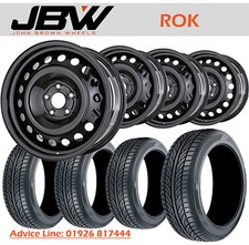 8"x18" JBW ROK GLOSS BLACK STEEL WHEELS+TYRES TO SUIT VW CADDY SET OF 4