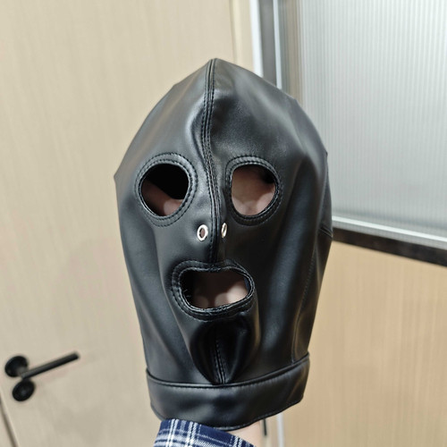 Leather hood gimp mask open - leather,