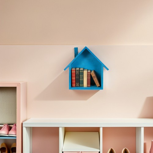 Wooden house shaped shelf - house,