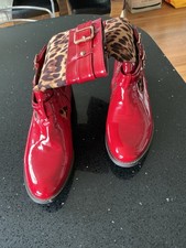 Brand New Sergio Todzi Red And Animal Print Ankle Boots 5 With Zips