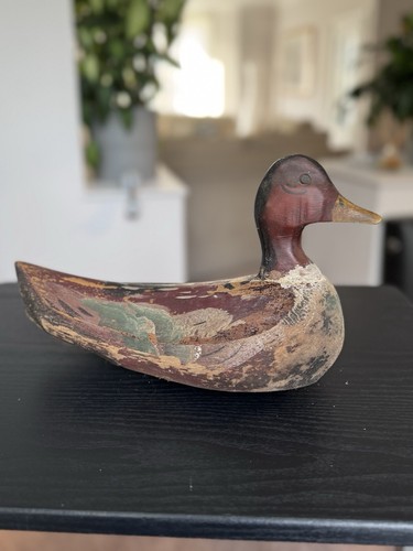 Antique wood duck decoy - duck,