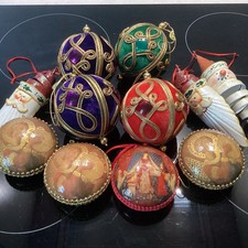 VINTAGE PAPER MACHE CHRISTMAS TREE DECORATIONS BAUBLES OLD WORLD DECOUPAGE SANTA