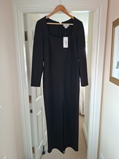Coast Black Maxi Dress 16 Long Sleeved with Elastane. Centre Split to Knee BNWT