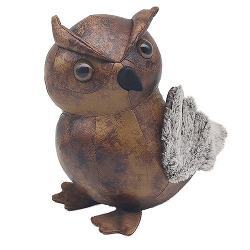 Faux brown leather owl - faux,