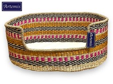 Artemis Handcrafted Natural Seagrass Pet Dog Bed - Pink / Yellow Design