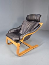 Vintage Danish Lounge Chair Black Leather and Bentwood 1980s Retro EB9496 MBEN