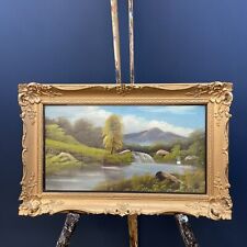 ANTIQUE WATERFALL LANDSCAPE ACRYLIC PAINTING BEAUTIFUL ORNATE GOLD GESSO FRAME