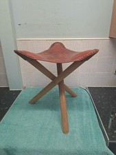 vintage leather saddle ( Camel )  stool seat  -   3 legs 