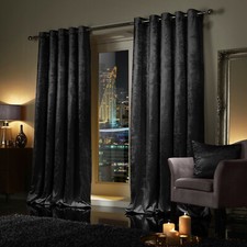 Crushed Velvet Blackout Curtains Eyelet Ring Top Ready Made Lined Pair Curtains