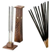 Tall Box Wooden Incense Holder Dhoop Cone Ash Catcher Burner 20 Free Joss Sticks