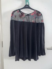 TU LADIES BLACK  LACE EMBROIDERED DETAILED STRETCH BLOUSE TOP SIZE 16 (A)