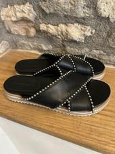 Zara Woman Black Silver Studded Cross Strap Flatform Slides Sandals Size 39 6