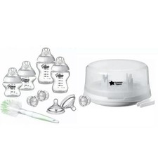 NEW Tommee Tippee Microwave Steam Steriliser & Baby Bottles Brush Teats Set Kit